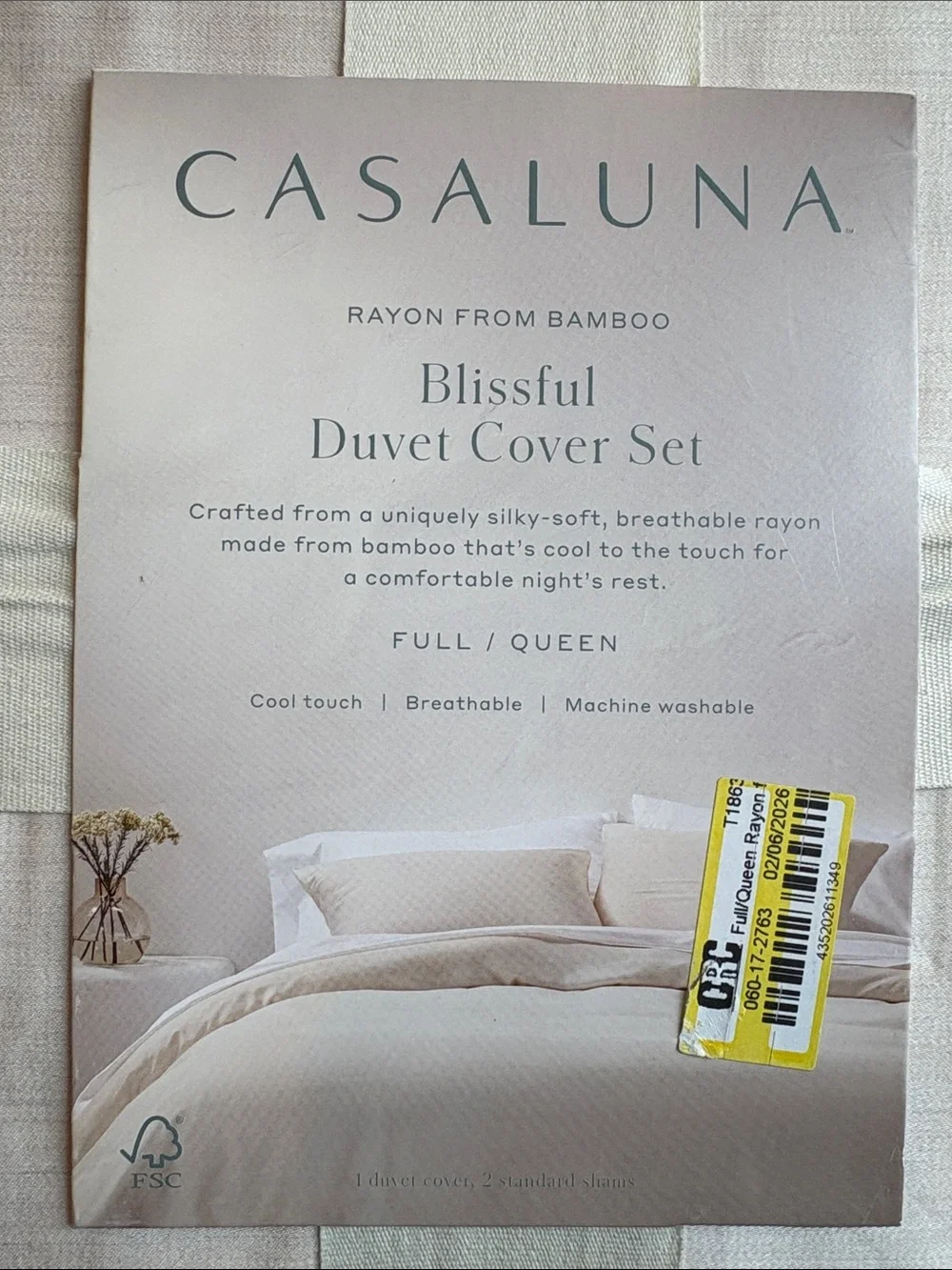 Casaluna Blissful Duvet Cover Set Full/Queen Rayon From Bamboo Neutral NEW